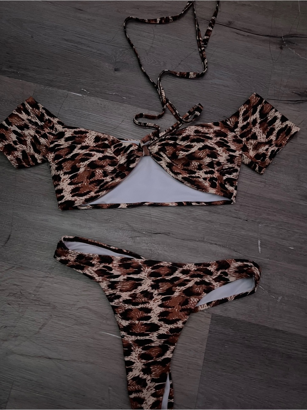 Leopard Print Tie-Front Bikini Set - Brown & Black